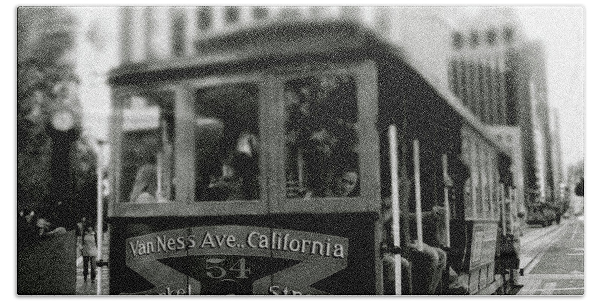 Cable Car Bath Towel featuring the photograph Van Ness and Market Cable Car- by Linda Woods by Linda Woods