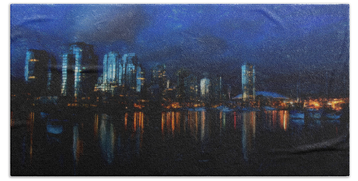 Landscape Hand Towel featuring the painting Vancouver at Dusk by Dean Wittle