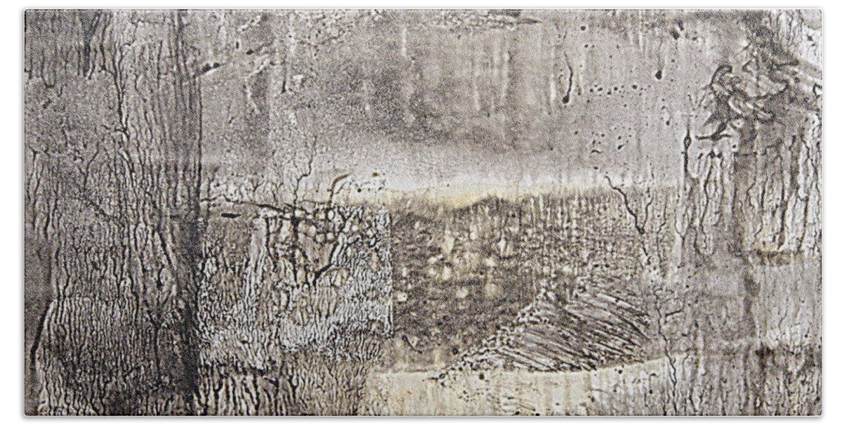 Ink Roller Abstract Painting On Coated Paper Hand Towel featuring the painting Vanished Landscapes by Nancy Kane Chapman