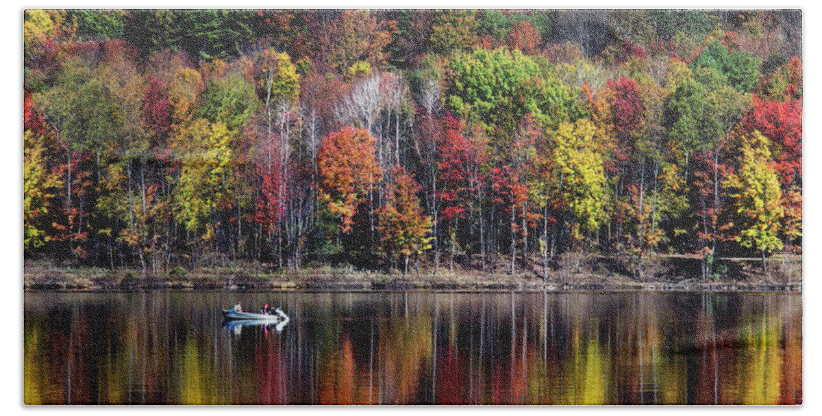 Fall Bath Towel featuring the photograph Vanishing Autumn Reflection Landscape by Christina Rollo