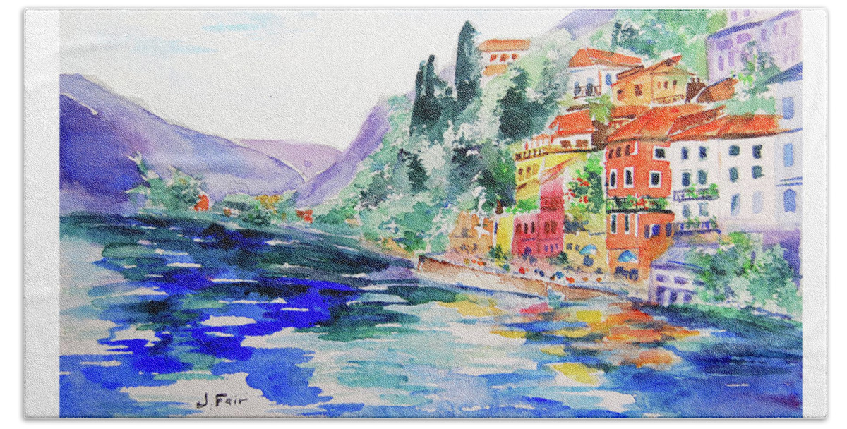 Lake Como Bath Towel featuring the painting Varenna on Lake Como by Jerry Fair