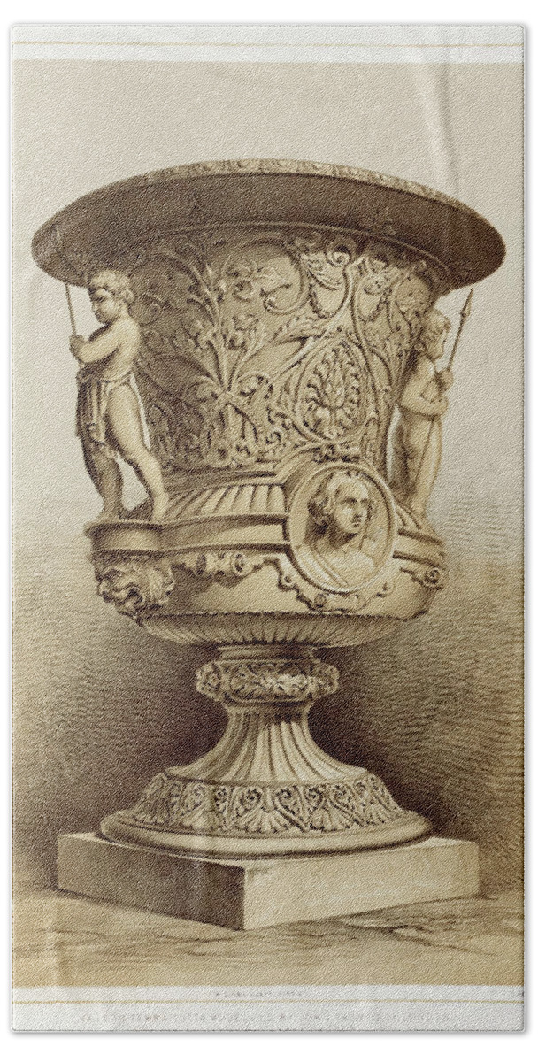 1900s Bath Towel featuring the painting Vase in terra cotta from the Industrial arts of the Nineteenth Century by Vincent Monozlay