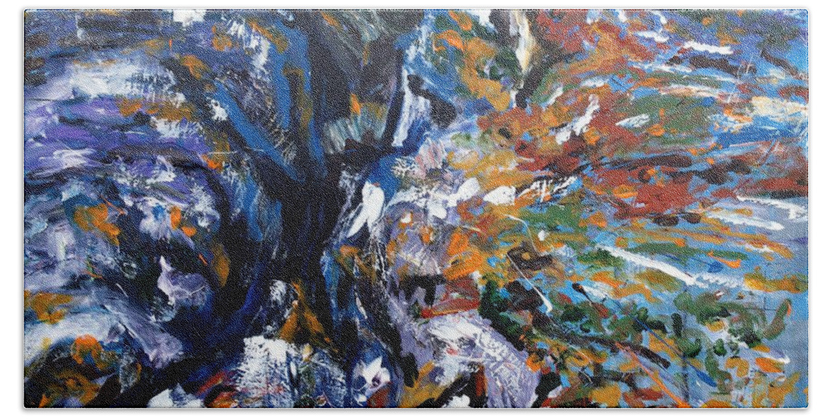 Canyon Hand Towel featuring the painting Velebit Paklenica Canyon by Lidija Ivanek - SiLa