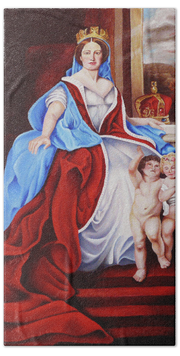 Virgin Mary Bath Towel featuring the painting Venerated Virgin by Vic Ritchey