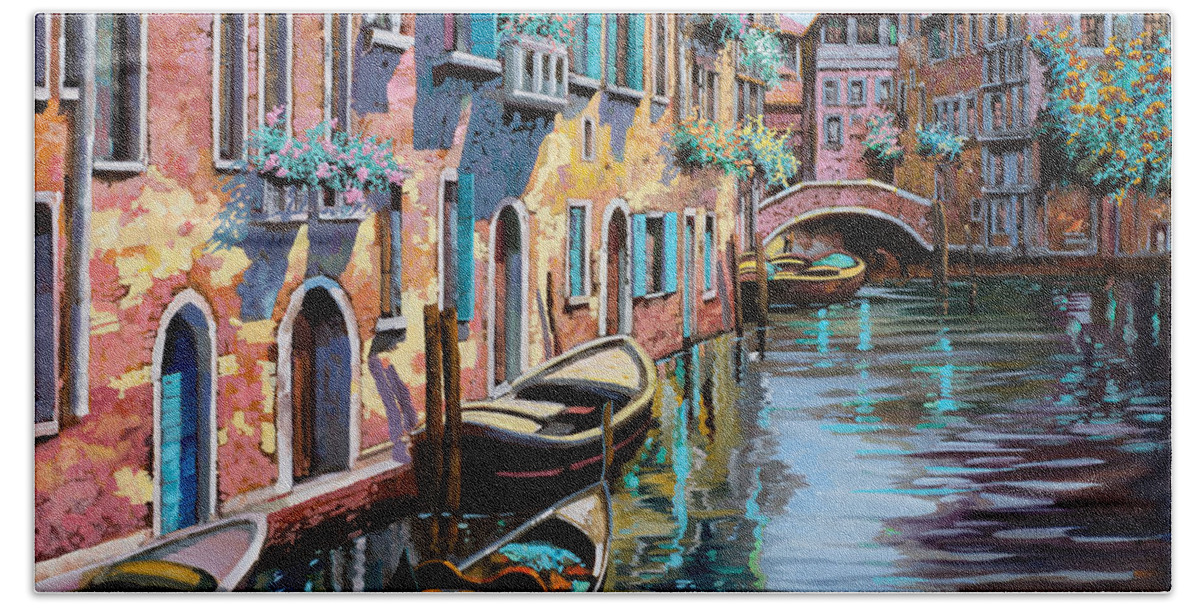 Venice Hand Towel featuring the painting Venezia Tutta Rosa by Guido Borelli
