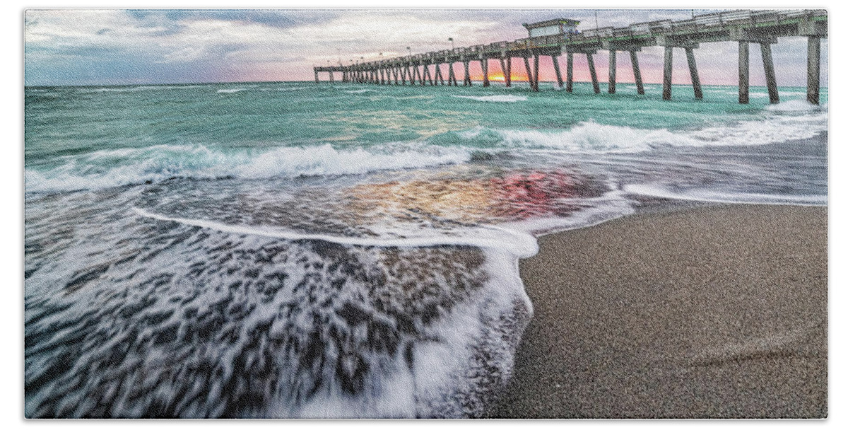 Turquoise Water Bath Towel featuring the photograph Venice Beach Moody Sunset by Joe Holley