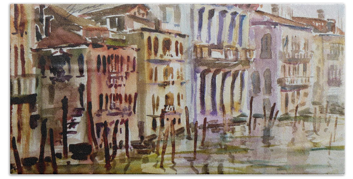 Watercolor Bath Towel featuring the painting Venice Impression II by Xueling Zou