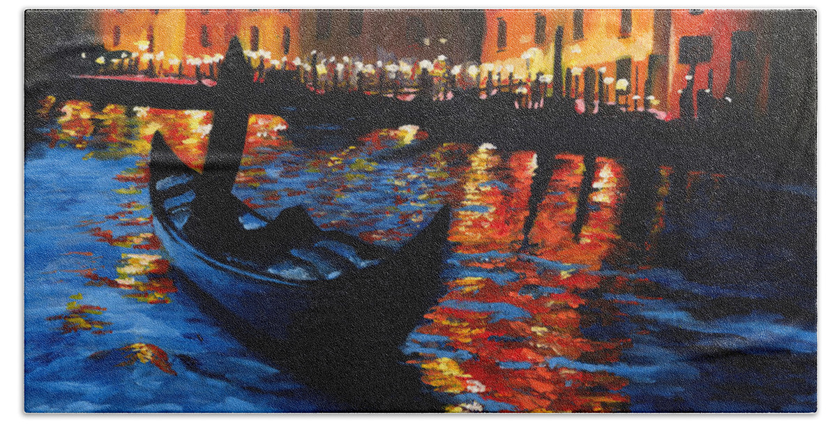 Landscape Bath Towel featuring the painting Venice Lights by Vic Ritchey