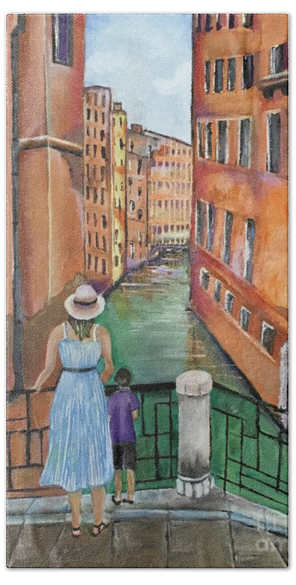 Venice Bath Towel featuring the painting Venice by Maria Karlosak