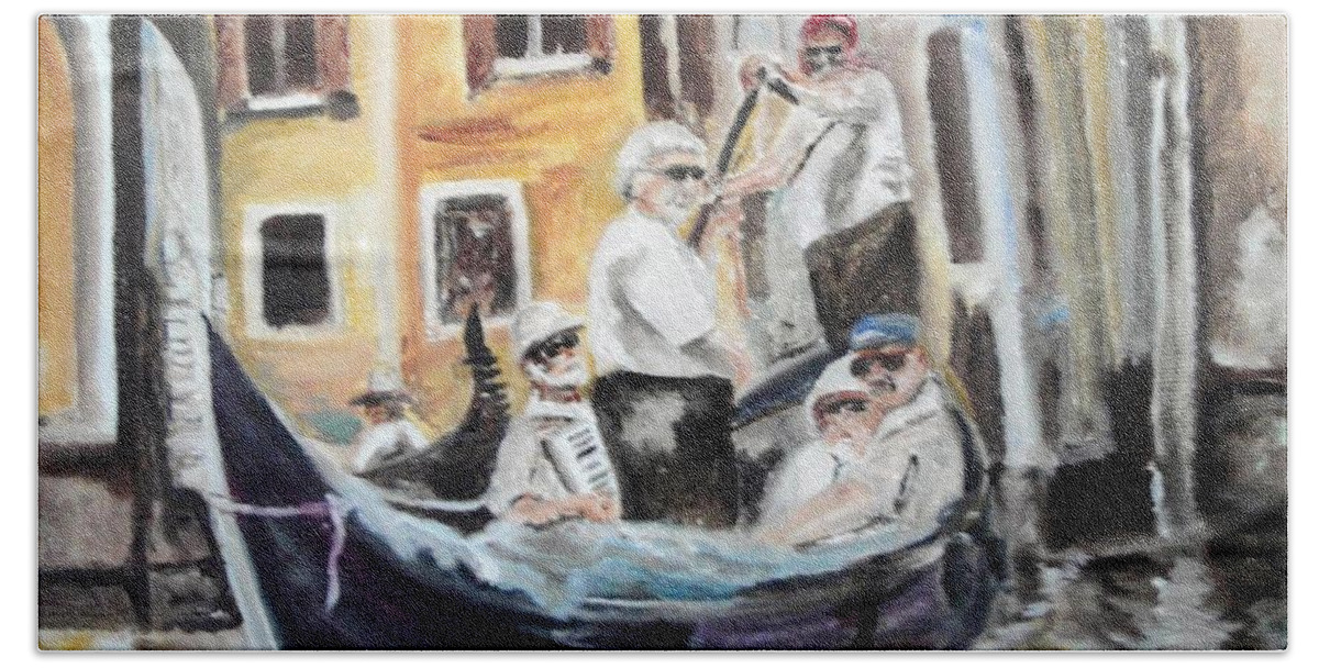 Canal Bath Towel featuring the painting Venice Party by Chuck Gebhardt