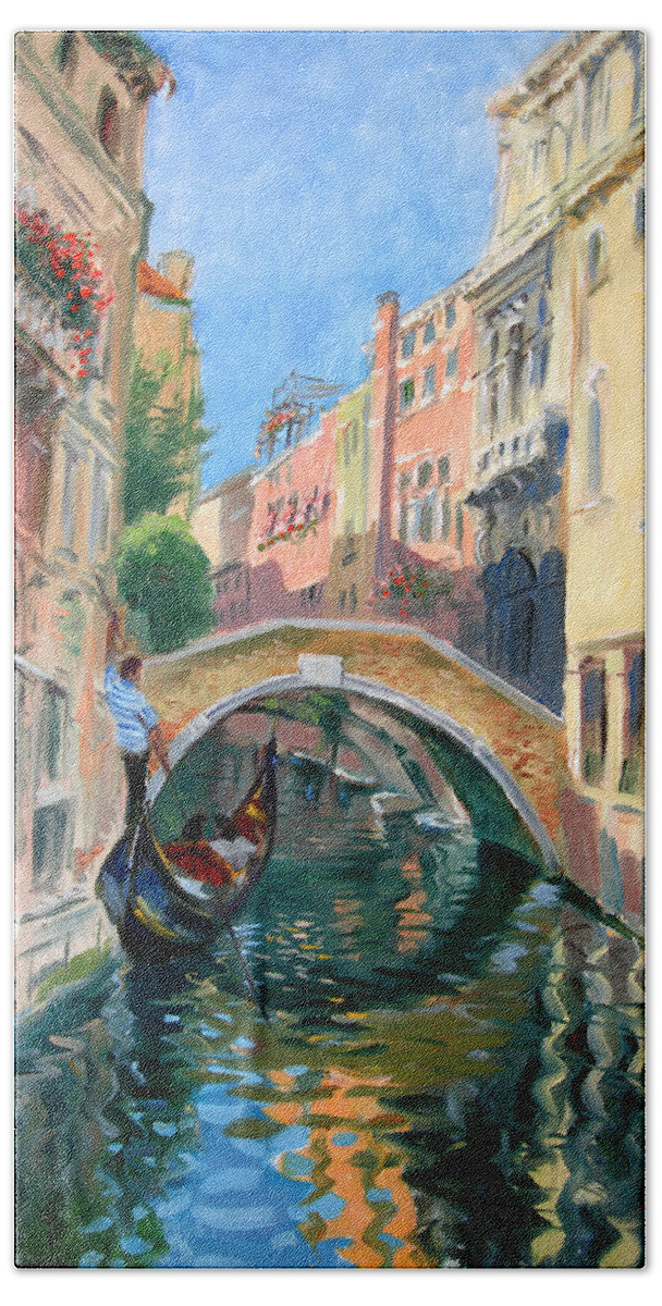 Venice Hand Towel featuring the painting Venice Ponte Widmann by Ylli Haruni