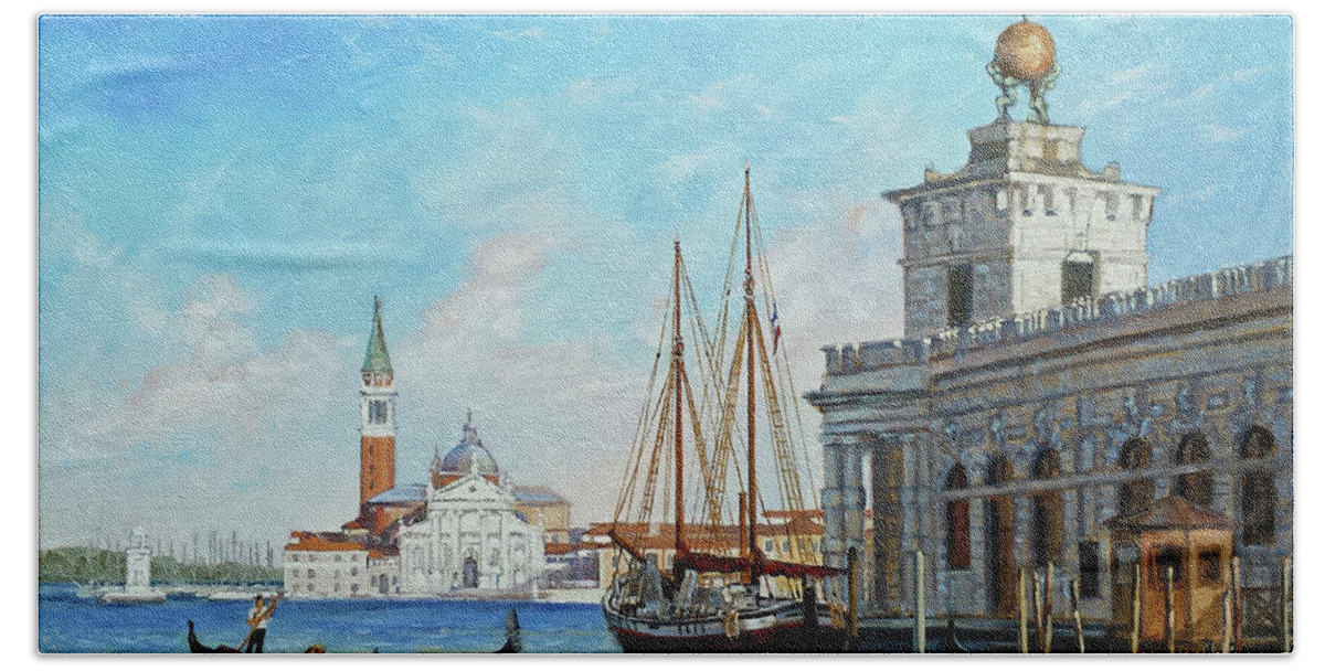 Painting Of Venice Hand Towel featuring the painting Venice - Punta Della Dogana by Irek Szelag