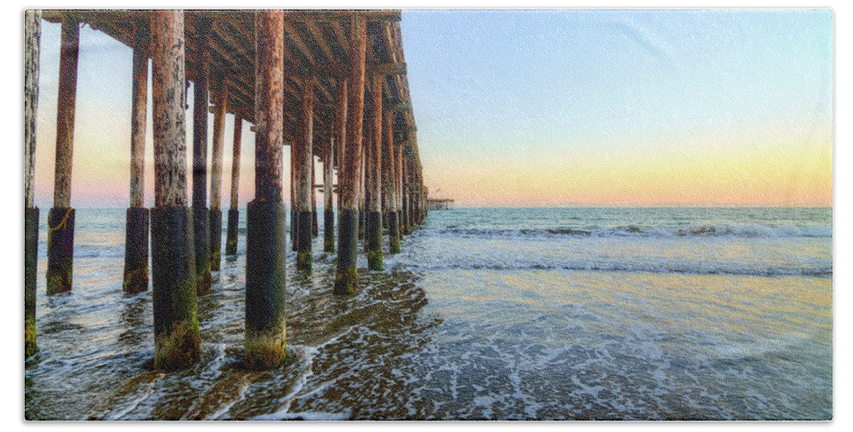 Pier Hand Towel featuring the photograph Ventura Pier Blue and Gold 3 by Wendell Ward
