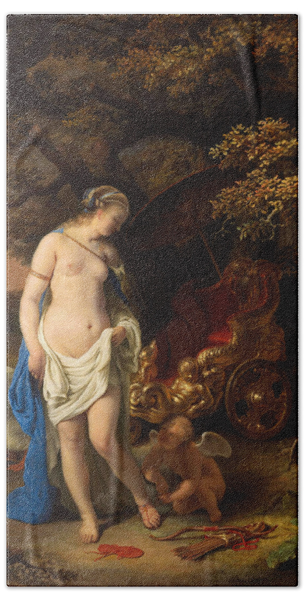 Ferdinand Bol Bath Towel featuring the painting Venus and Cupid by Ferdinand Bol