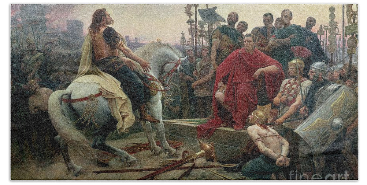 Vercingetorix Hand Towel featuring the painting Vercingetorix throws down his arms at the feet of Julius Caesar by Lionel Noel Royer