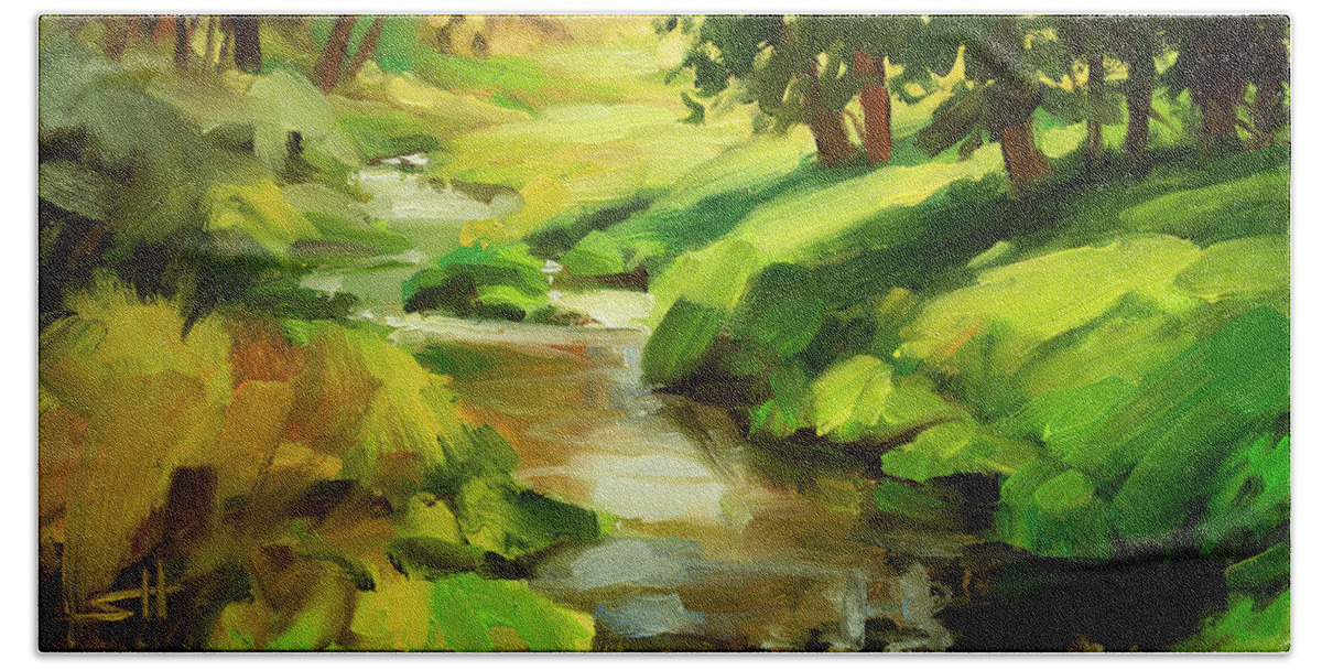 River Hand Towel featuring the painting Verdant Banks by Steve Henderson