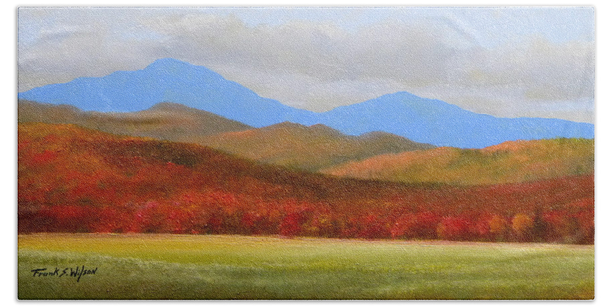 Autumn Bath Towel featuring the painting Vermont Autumn Vista by Frank Wilson