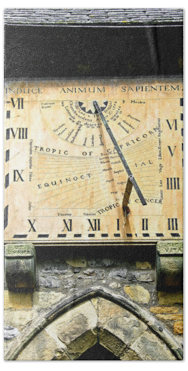 Architecture Hand Towel featuring the photograph Vertical Sundial - Eyam Parish Church by Rod Johnson