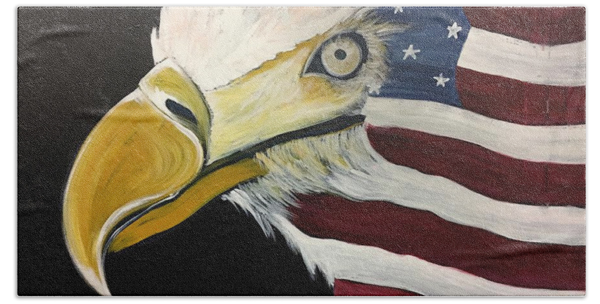 Veteran Bath Towel featuring the painting Veteran's Day Eagle by Laurie Maves ART