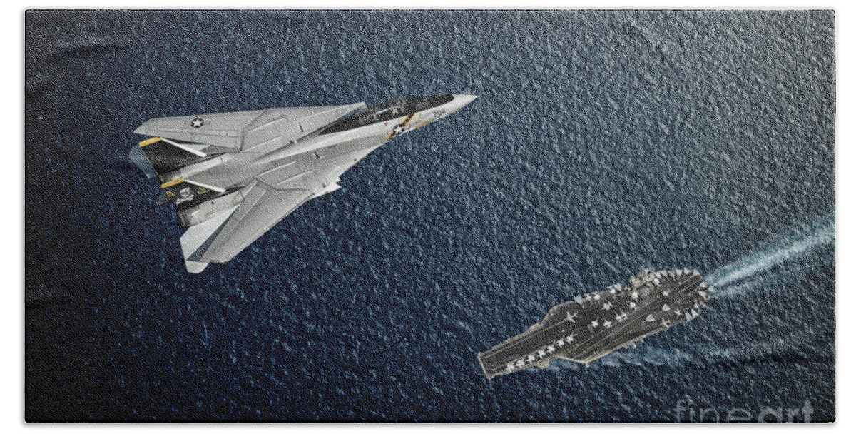 F14 Bath Towel featuring the digital art VF-84 Jolly Rogers by Airpower Art