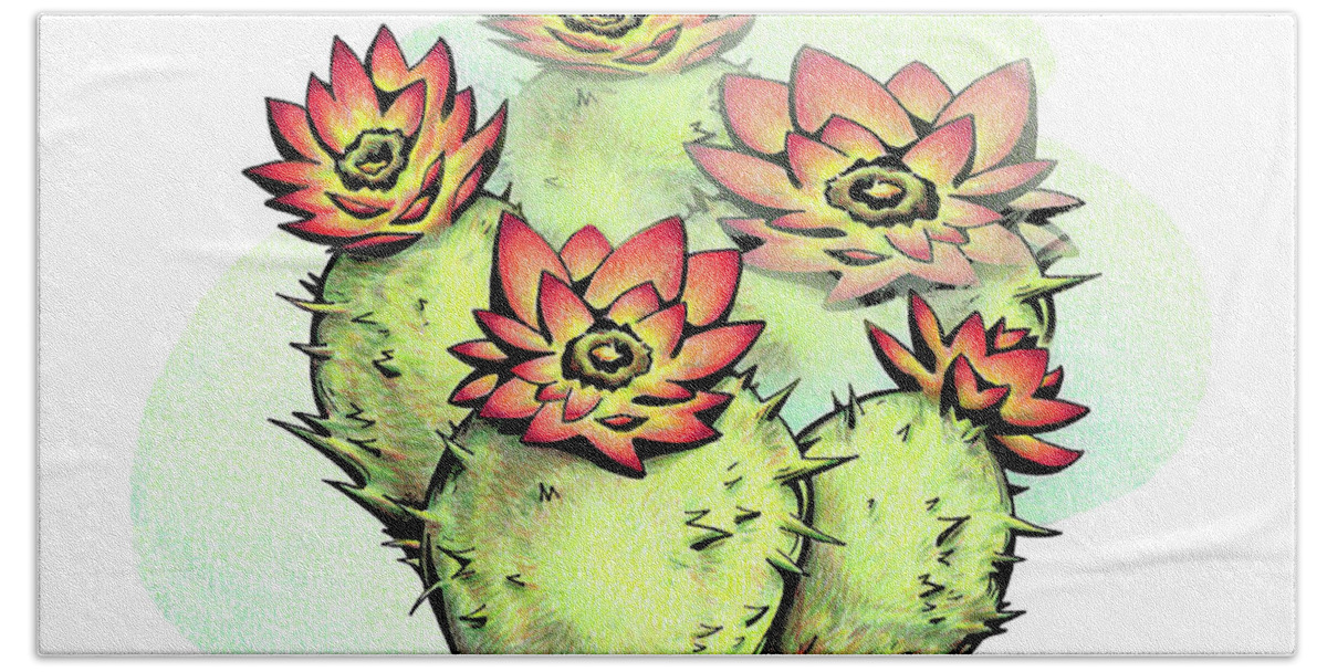 Cactus Bath Towel featuring the drawing Vibrant Flower 6 Cactus by Sipporah Art and Illustration