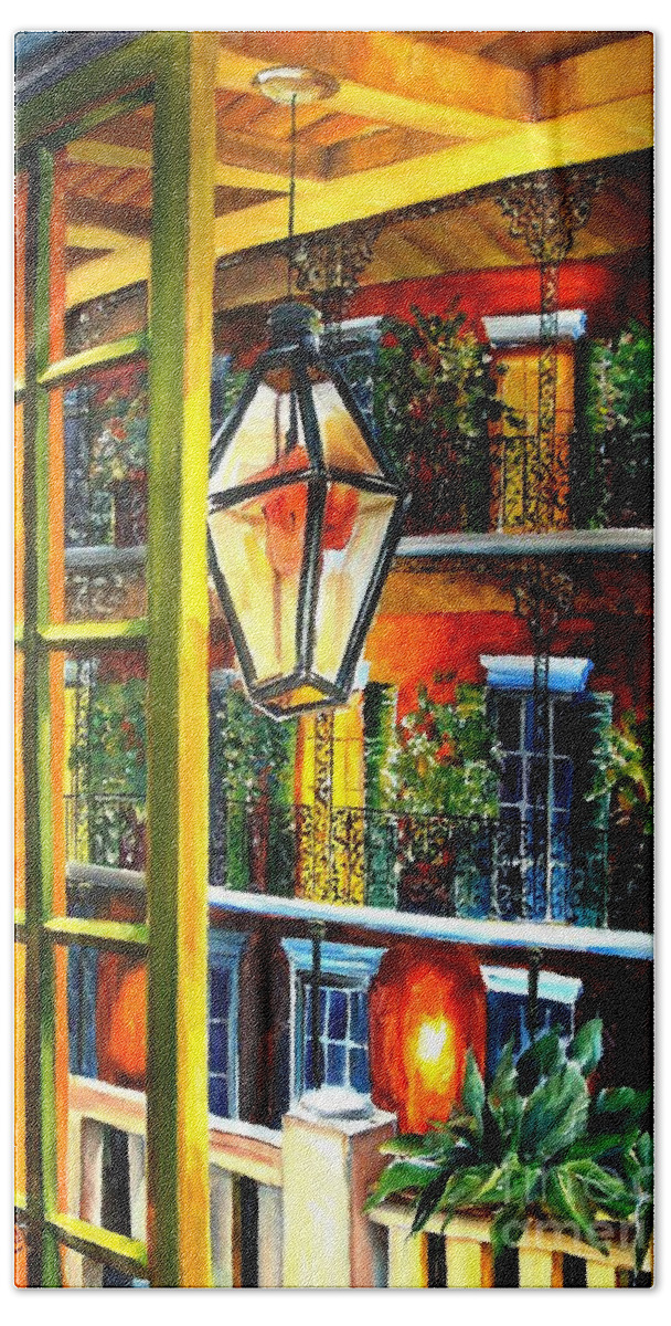 New Orleans Bath Towel featuring the painting View from a French Quarter Balcony by Diane Millsap