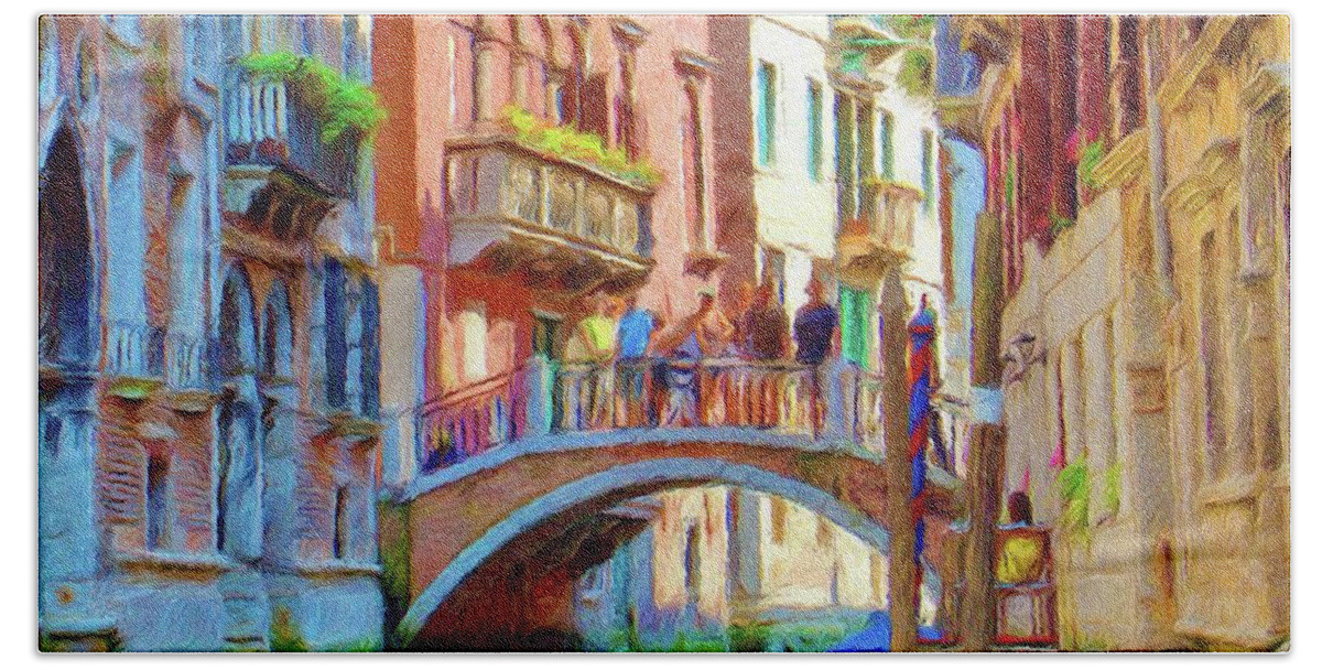 Architecture Hand Towel featuring the painting View from the Canal by Jeffrey Kolker