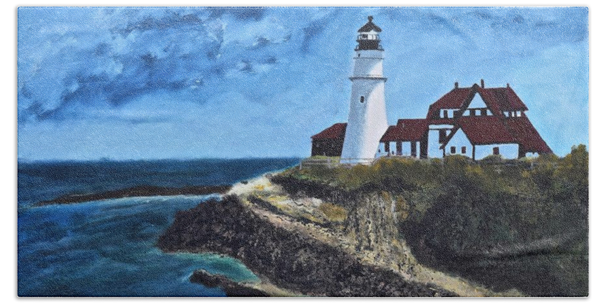  Bath Towel featuring the painting View from the North Portland Head Light by Barrie Stark