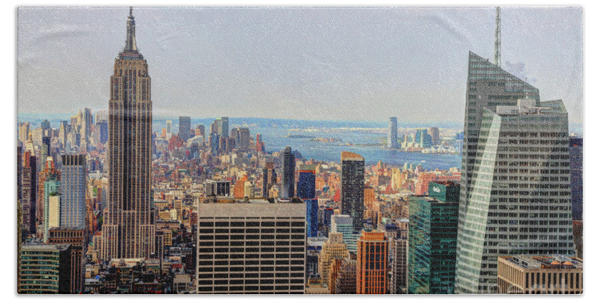 Architecture Bath Towel featuring the photograph View From the Top of The Rock Rockefeller Center NYC by Wayne Moran