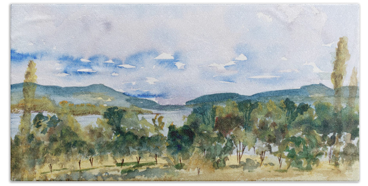 Australia Bath Towel featuring the painting View of D'Entrecasteaux Channel from Birchs Bay, Tasmania by Dorothy Darden