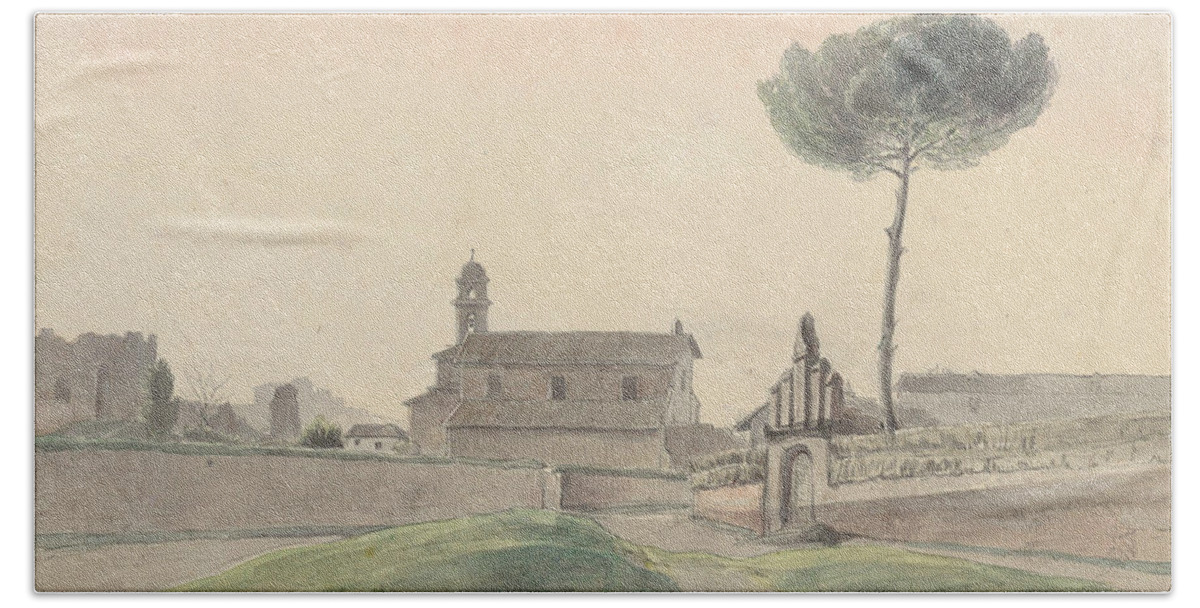 19th Century Art Bath Towel featuring the drawing View of the Church of San Pancrazio, Rome, from the South by Franz Ludwig Catel