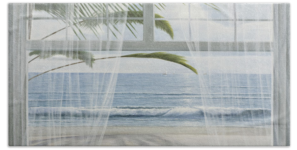 Windowscape Bath Towel featuring the painting View of the Tropics by Diane Romanello