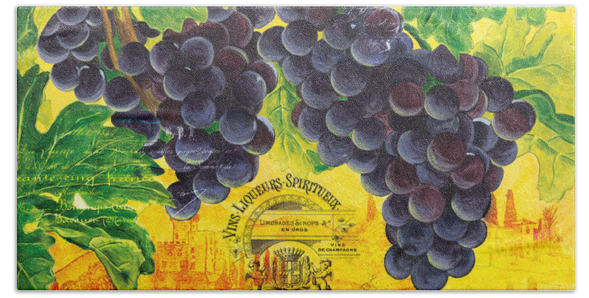 Grapes Hand Towel featuring the painting Vigne De Raisins by Debbie DeWitt