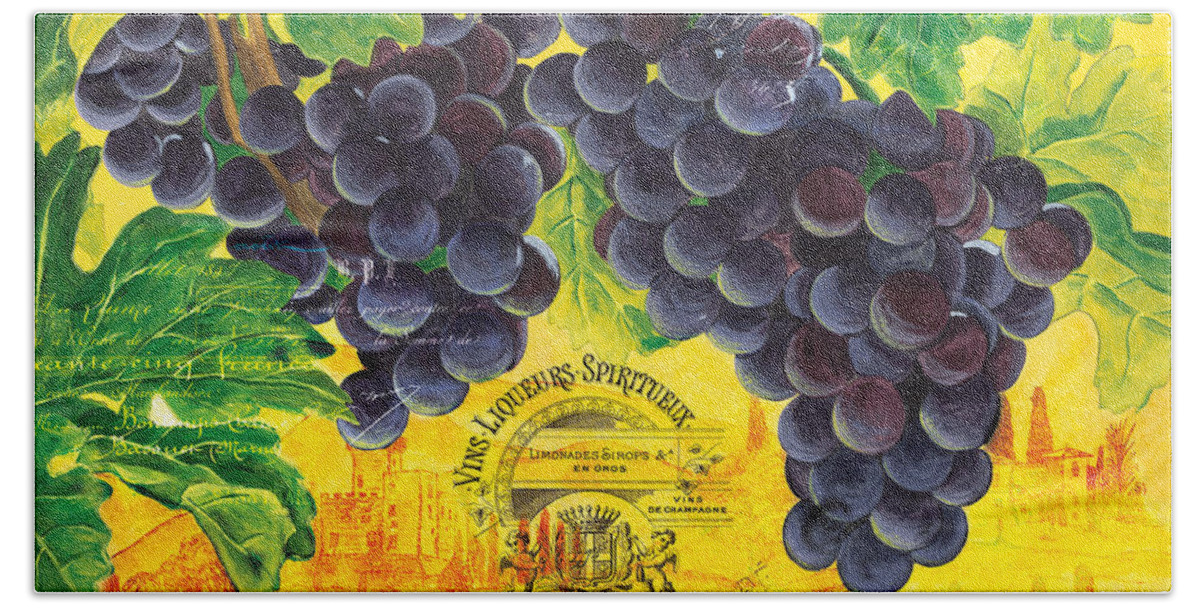 Grapes Bath Towel featuring the painting Vigne De Raisins by Debbie DeWitt