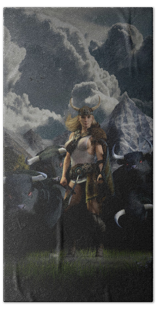 Norse Hand Towel featuring the digital art Viking Gefjon by Andy Renard