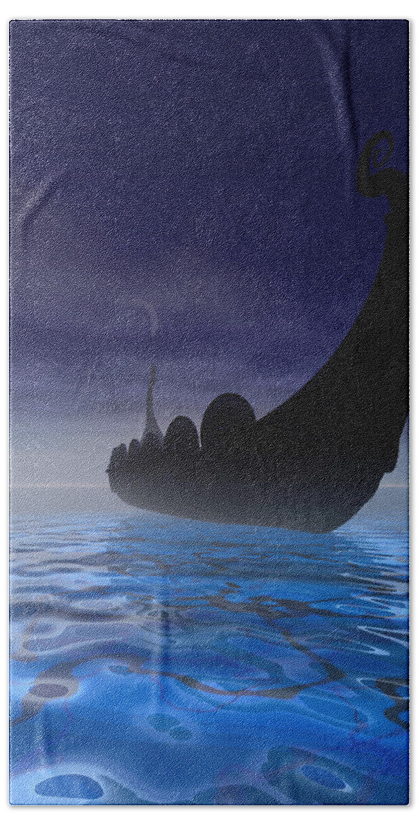 Ancient Bath Towel featuring the painting Viking Ship by Corey Ford