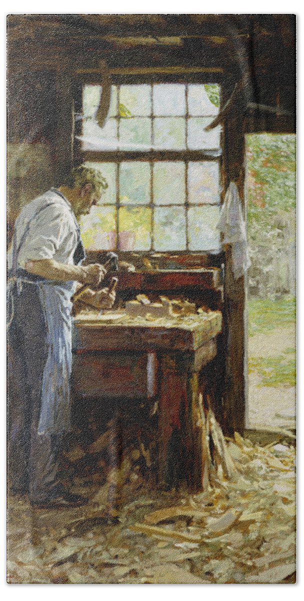 Village Carpenter Hand Towel featuring the painting Village Carpenter by Edward Henry Potthast