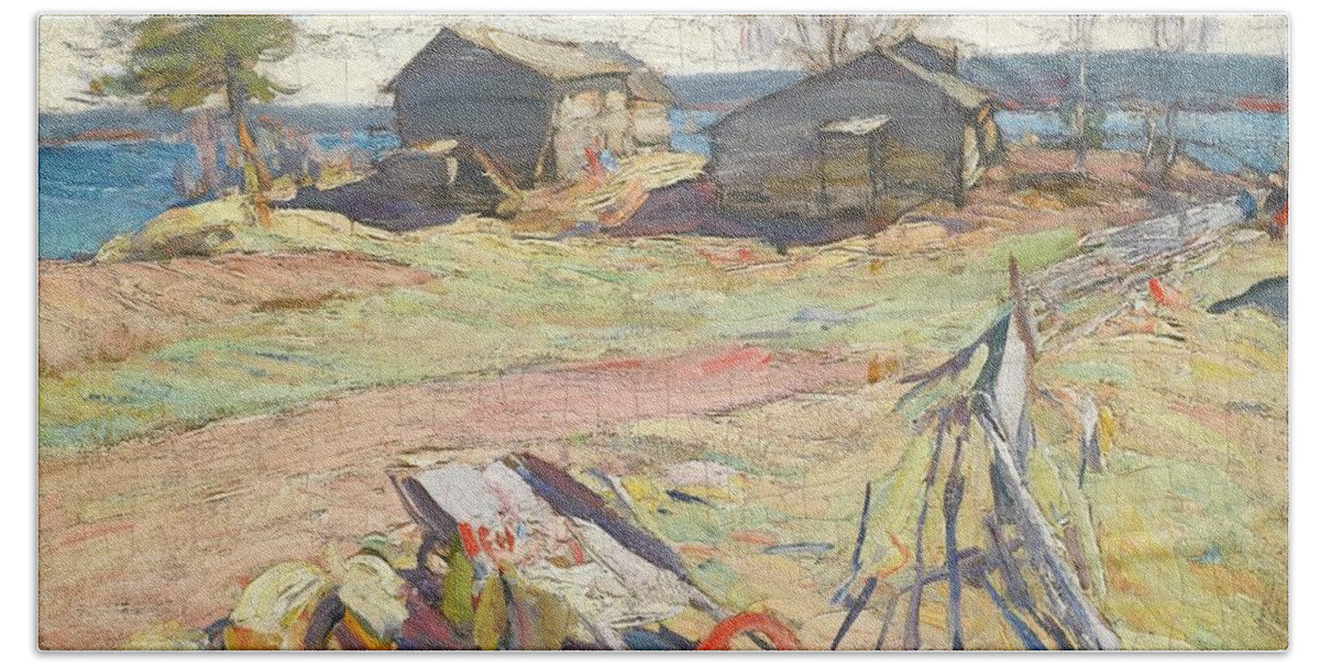 Abram Efimovich Arkhipov 1862-1930 Village In The North Bath Towel featuring the painting Village In The North by MotionAge Designs