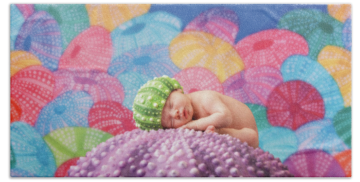 Under The Sea Bath Sheet featuring the photograph Vince as a Sea Urchin by Anne Geddes