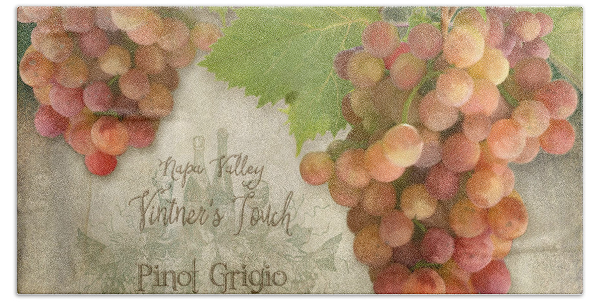 Pinot Hand Towel featuring the painting Vineyard - Napa Valley Vintner's Touch Pinot Grigio Grapes by Audrey Jeanne Roberts