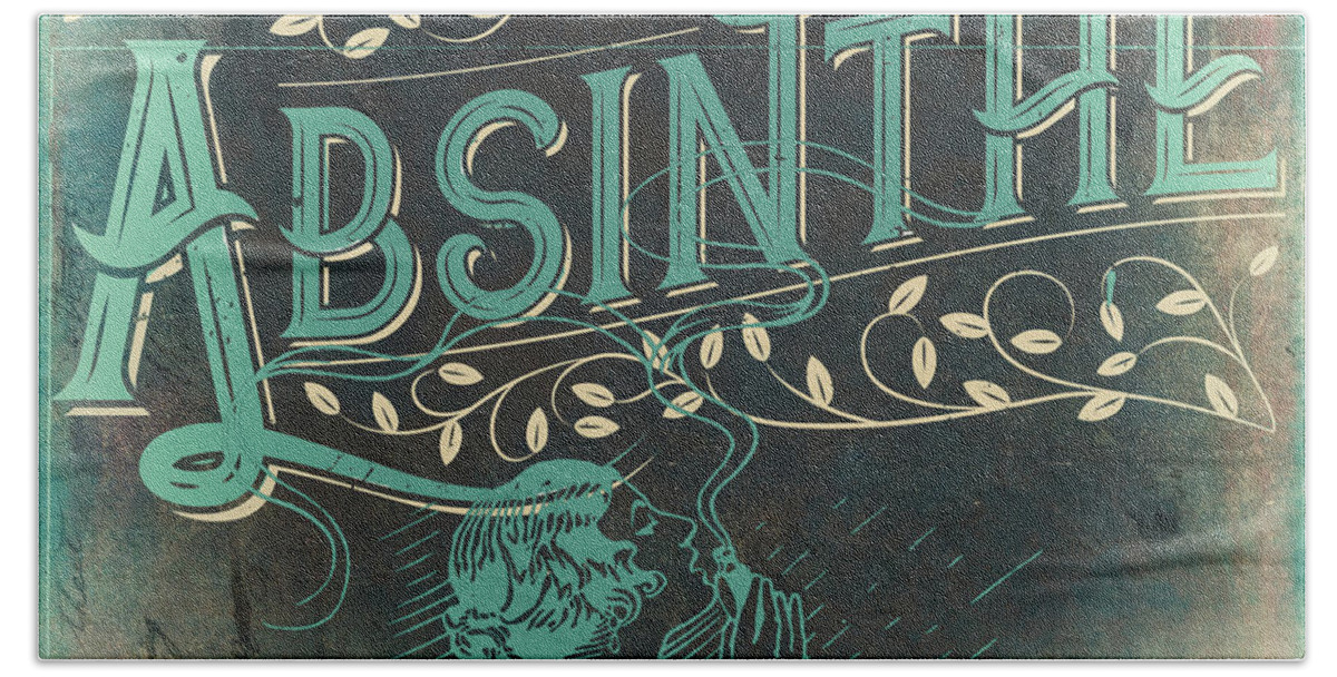 Absinthe Bath Towel featuring the painting Vintage Absinthe Label by Mindy Sommers