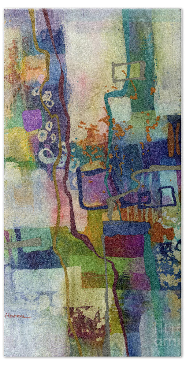 Abstract Hand Towel featuring the painting Vintage Atelier by Hailey E Herrera