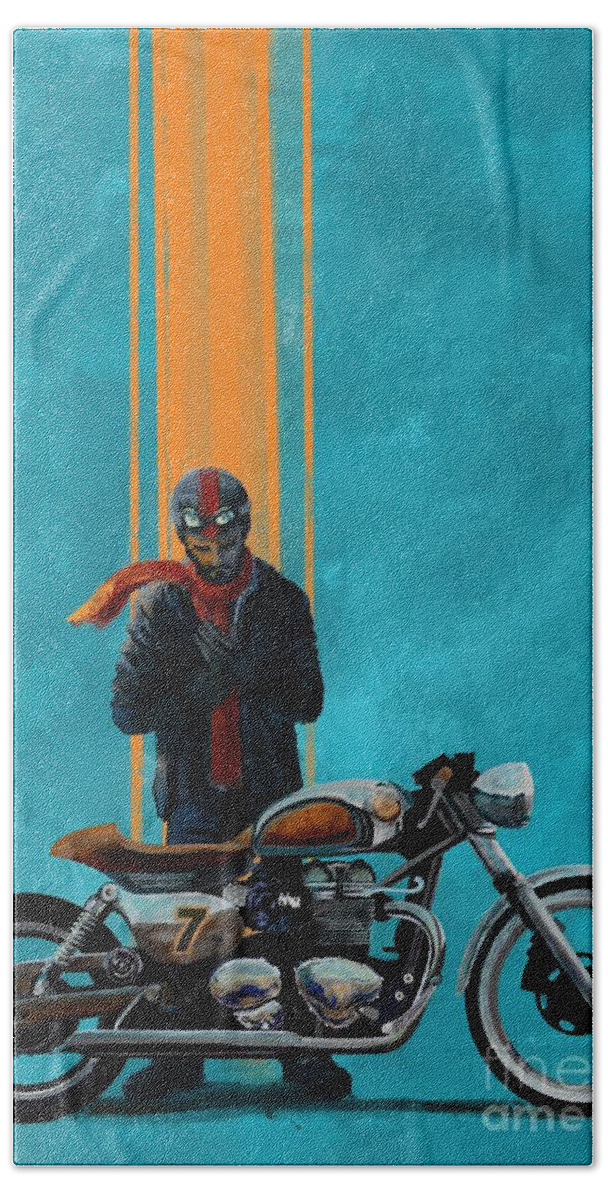 Cafe Racer Hand Towel featuring the painting Vintage Cafe racer by Sassan Filsoof