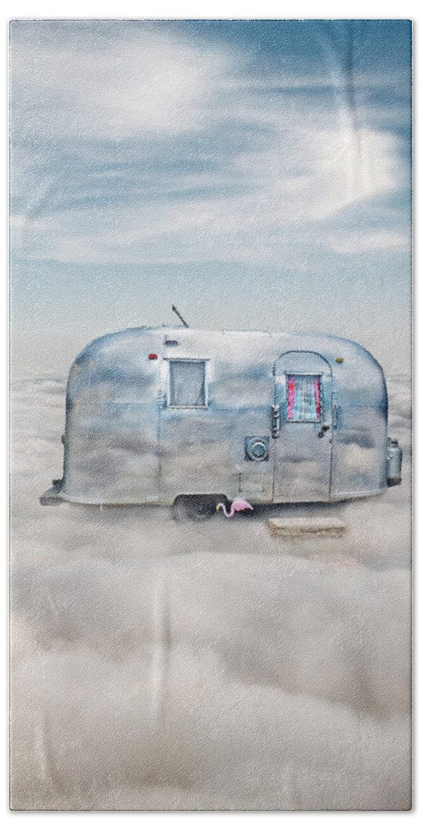 Trailer Bath Towel featuring the photograph Vintage Camping Trailer in the Clouds by Jill Battaglia