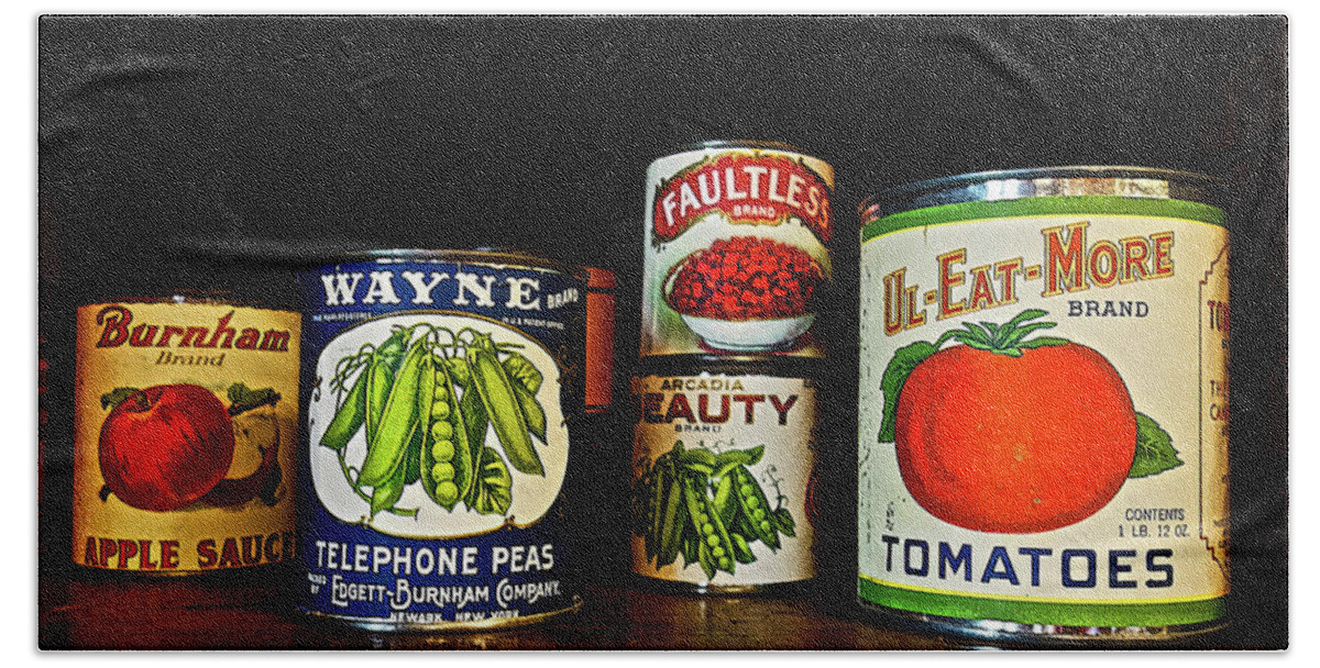 Vintage Bath Towel featuring the photograph Vintage Canned Vegetables by Joan Reese