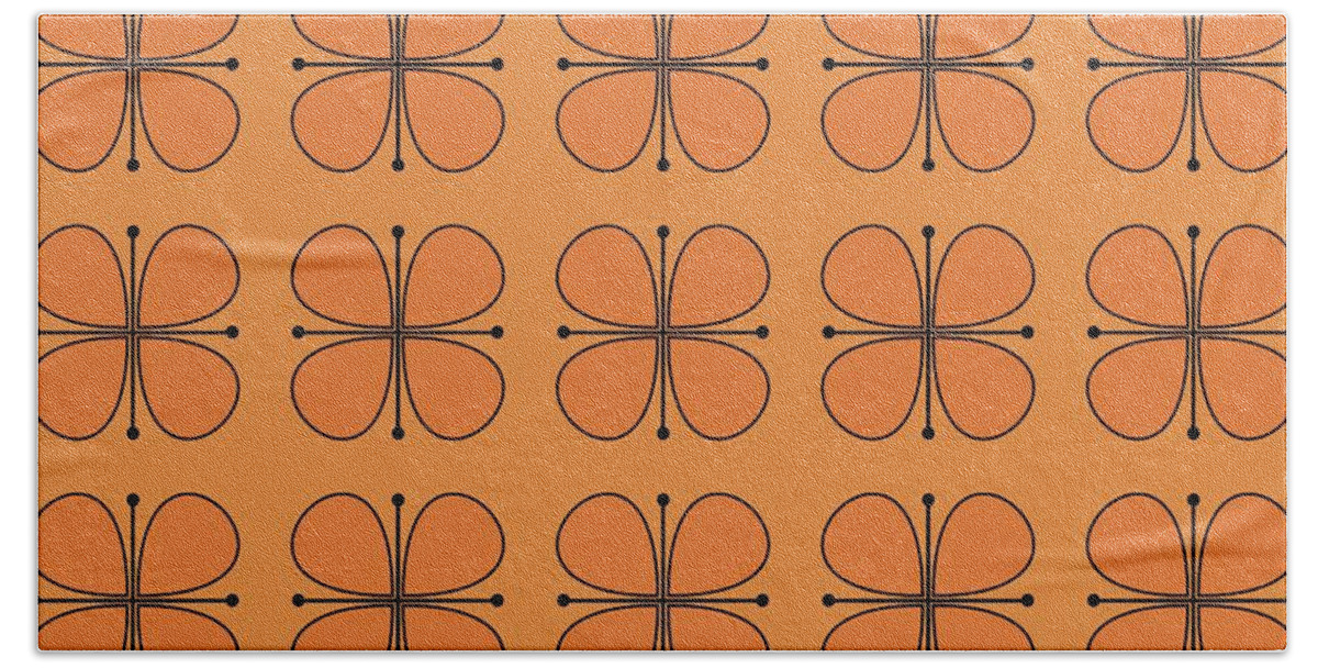 Mid Century Modern Bath Towel featuring the digital art Vintage Floral in Orange by Donna Mibus
