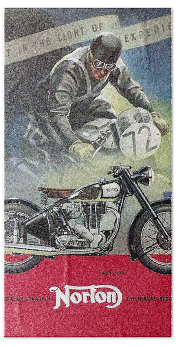 Vintage Motorcycle Hand Towel featuring the digital art Vintage Norton Motorcycle Poster by Marlene Watson