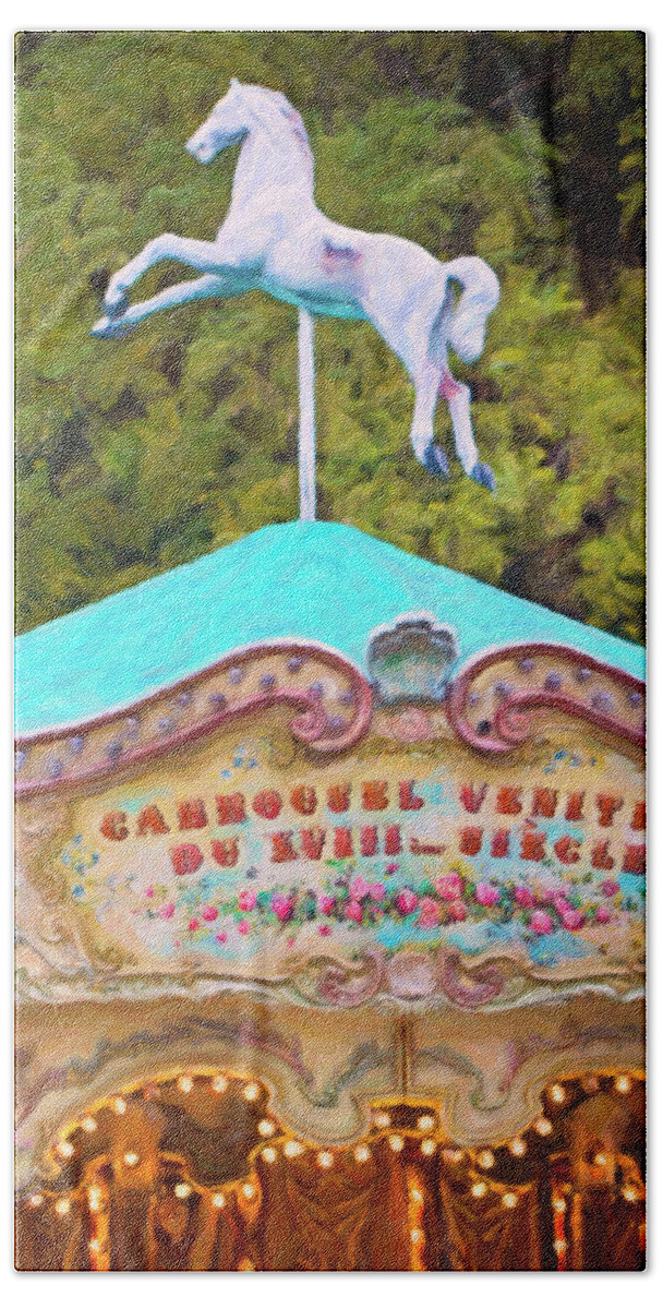Vintage Hand Towel featuring the photograph Vintage Paris Carousel by Melanie Alexandra Price