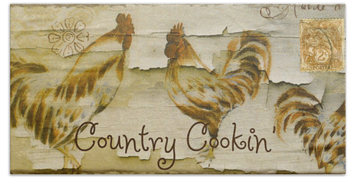 Rooster Bath Towel featuring the painting Vintage Rooster Country Cookin' by Mindy Sommers