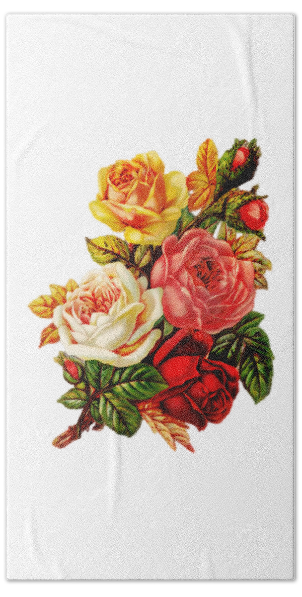 Retro Rose Hand Towel featuring the digital art Vintage Rose I by Kim Kent